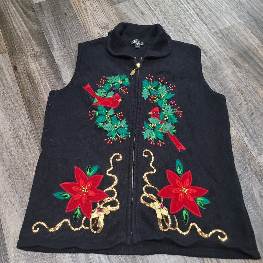 Vintage Lisa‎ International Women’s Black Christmas Sweater Vest Bells Size M